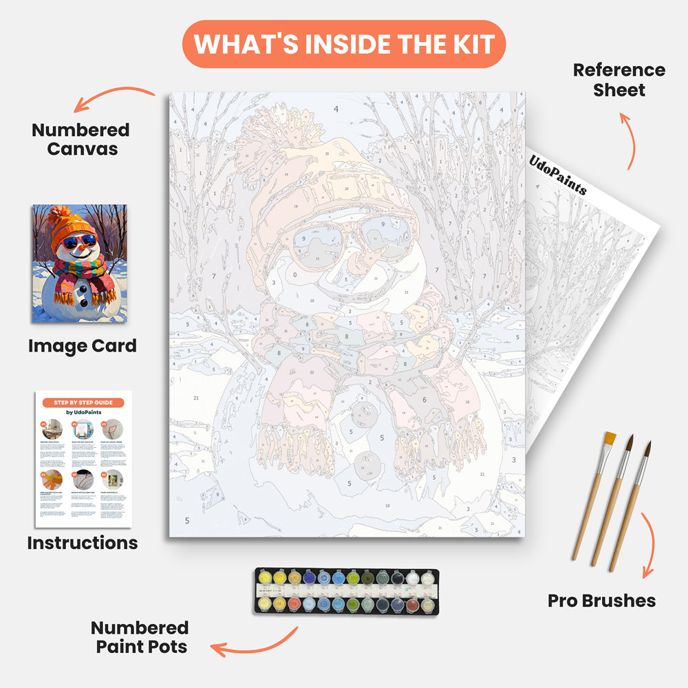 Winter Snowman Fun Paint by Numbers Kit – includes numbered canvas, paint pots, brushes, and instructions