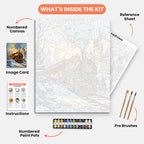 Winter Train Journey Paint by Numbers Kit – includes numbered canvas, paint pots, brushes, and instructions