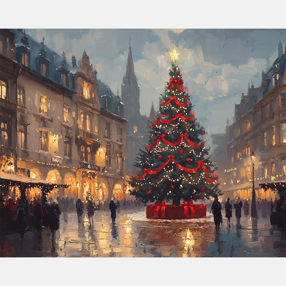 Winter Celebration Tree Paint by Numbers Kit design preview showing the full artwork layout before painting
