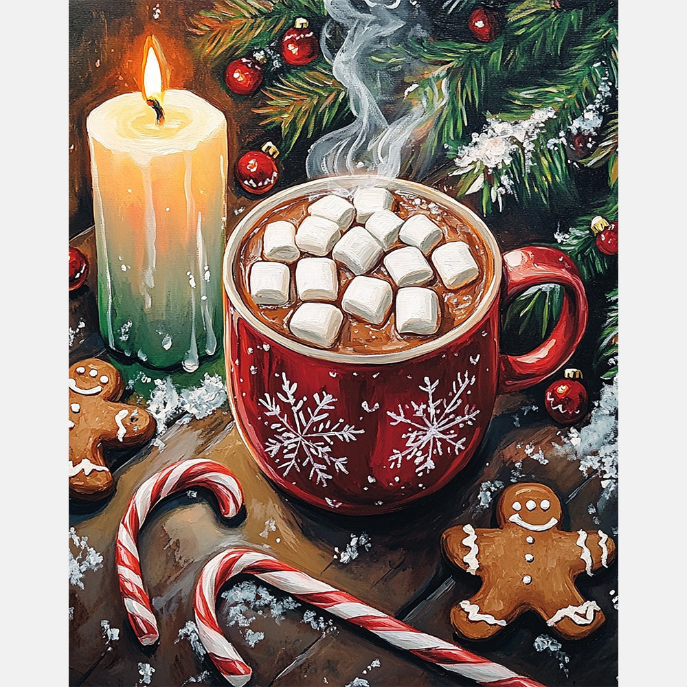Winter Cocoa Paint by Numbers Kit design preview showing the full artwork layout before painting