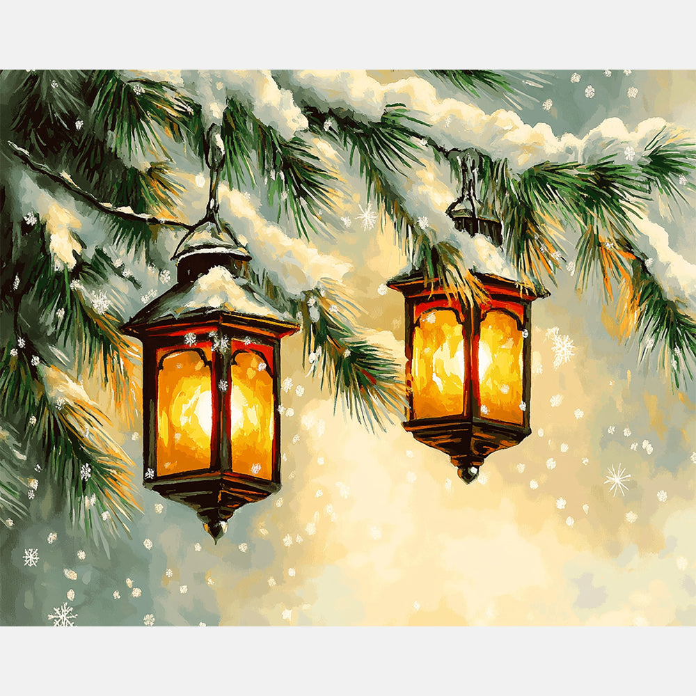 Winter Glow Lanterns Paint by Numbers Kit design preview showing the full artwork layout before painting