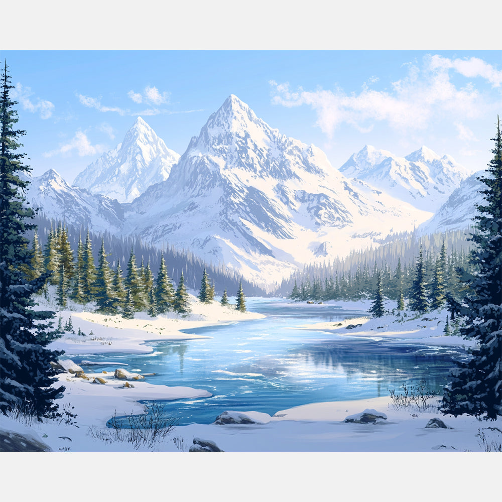 Winter Lake Shimmer Paint by Numbers Kit design preview showing the full artwork layout before painting