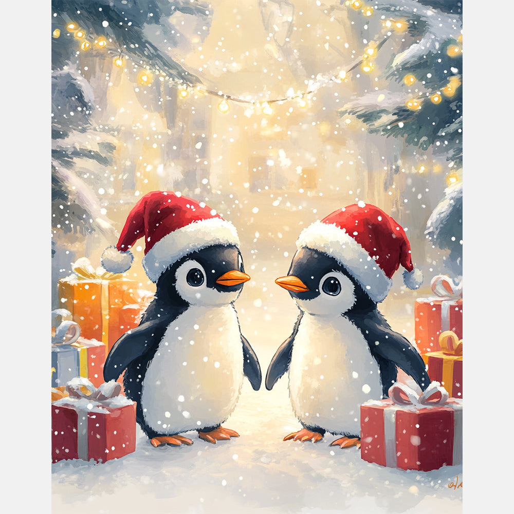 Winter Penguins Paint by Numbers Kit design preview showing the full artwork layout before painting
