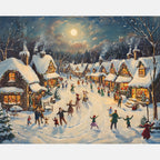Winter Village Scene Paint by Numbers Kit design preview showing the full artwork layout before painting