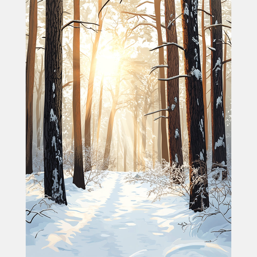 Winter Woodland Paint by Numbers Kit design preview showing the full artwork layout before painting