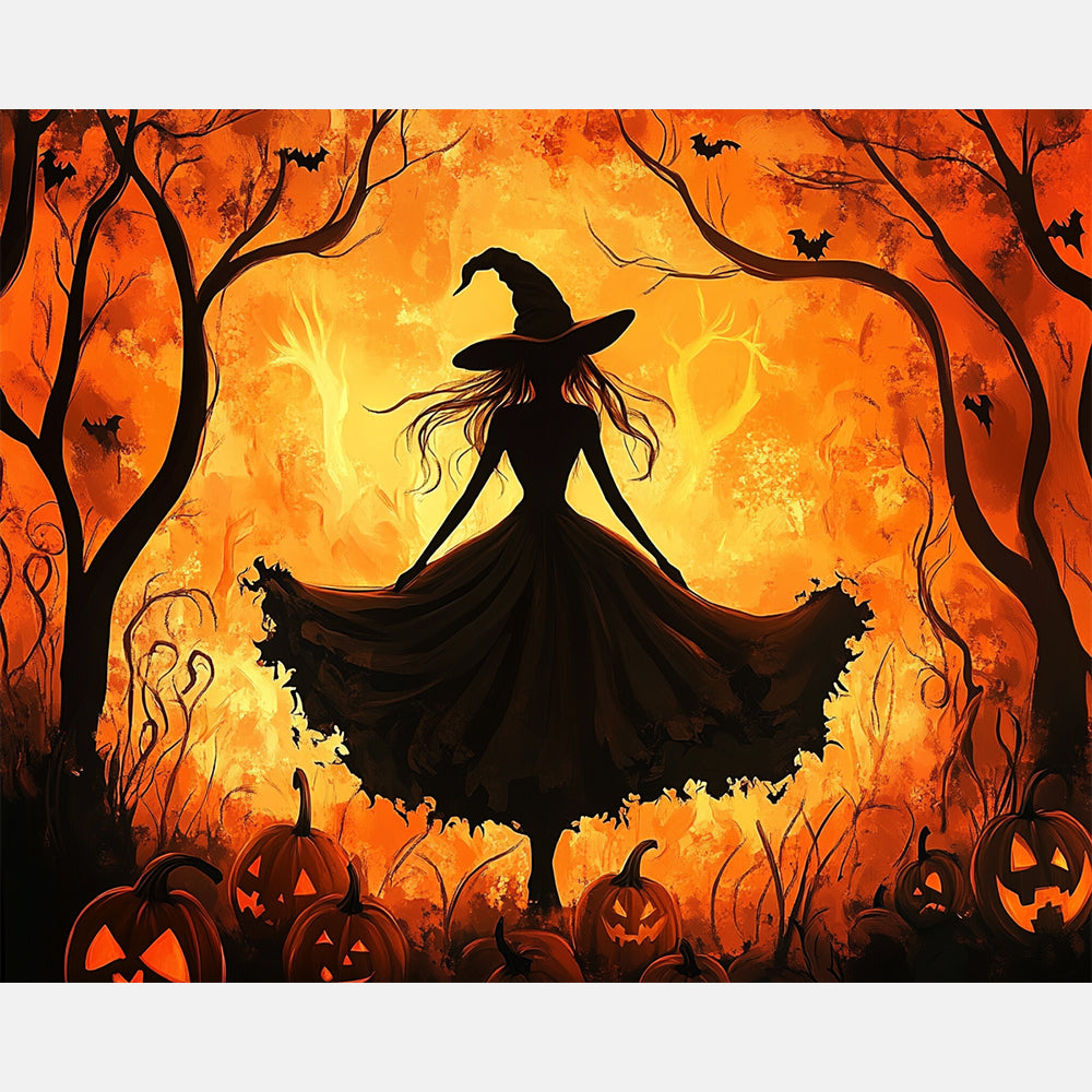 Witch Of Pumpkins Paint by Numbers Kit design preview showing the full artwork layout before painting