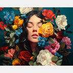 Woman In Blooms Paint by Numbers Kit design preview showing the full artwork layout before painting