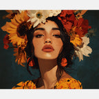 Woman With Golden Blooms Paint by Numbers Kit design preview showing the full artwork layout before painting