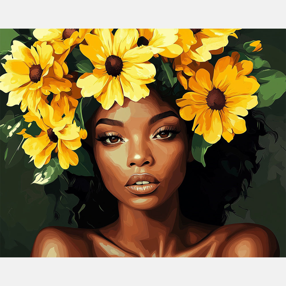 Yellow Daisies Paint by Numbers Kit design preview showing the full artwork layout before painting